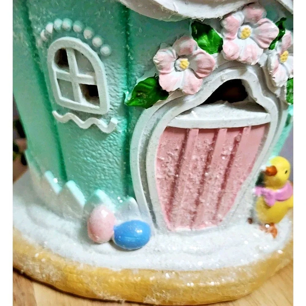 Easter Pastel Cupcake‎ Gingerbread House LIGHT UP Figurine Tabletop Decor 9
